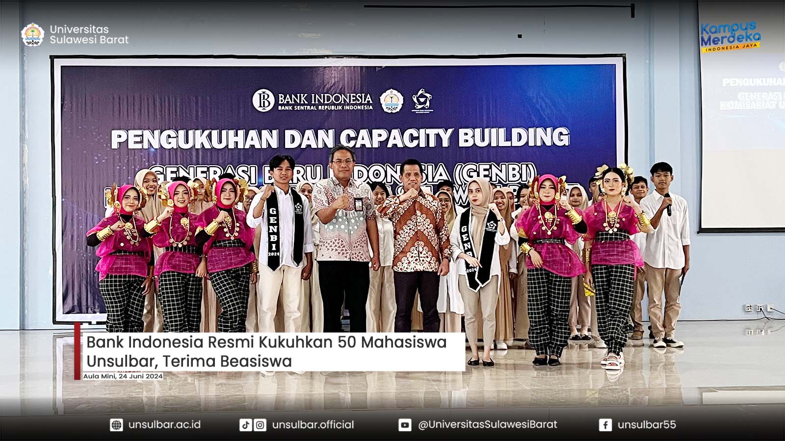 Bank Indonesia Resmi Kukuhkan 50 Mahasiswa Unsulbar, Terima Beasiswa