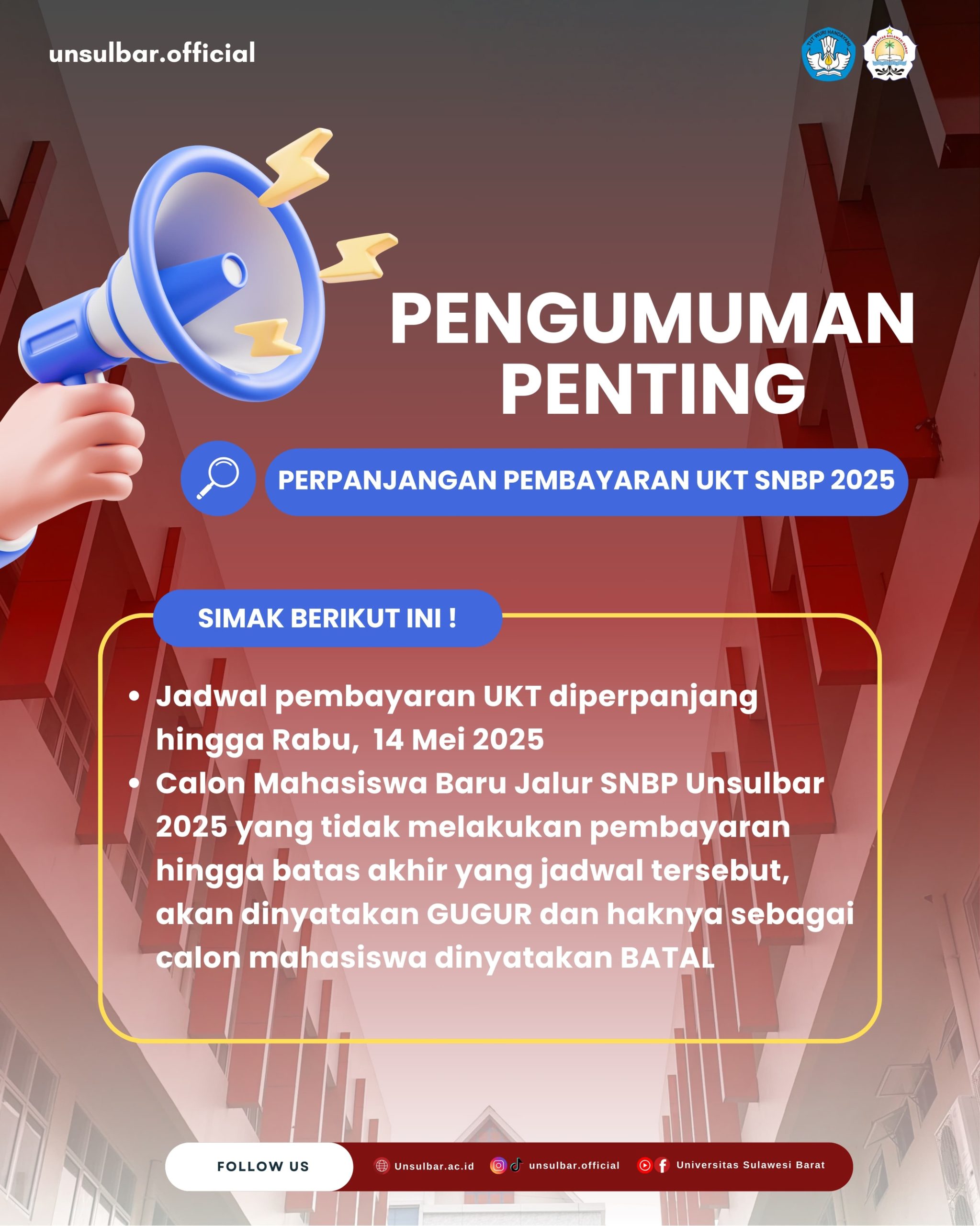 PENGUMUMAN PERPANJANGAN PEMBAYARAN UKT SNBP
