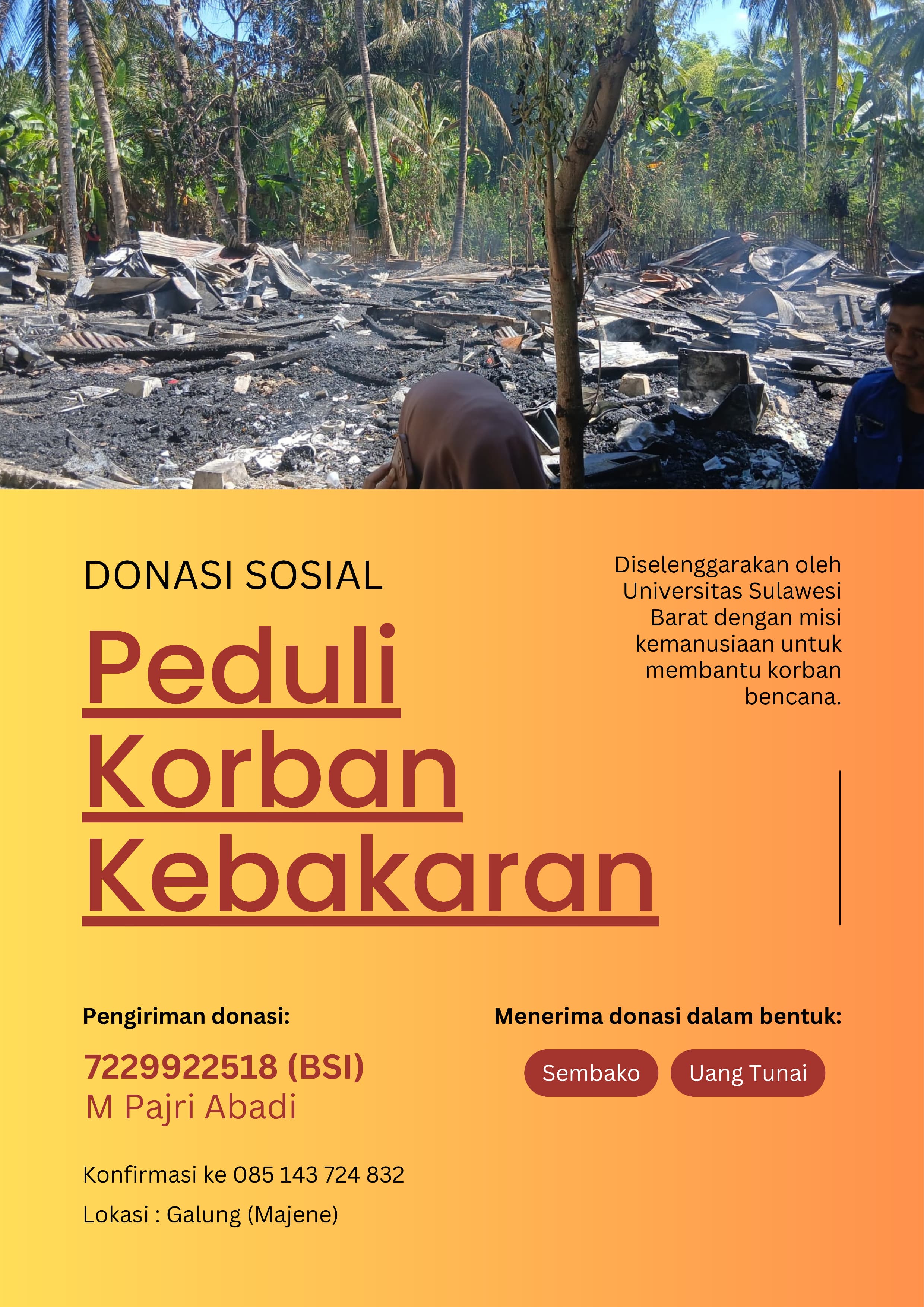 Wakil Bupati Majene Tinjau Korban Kebakaran di Galung Tengah, Keluarga Tendik Unsulbar Turut Terdampak