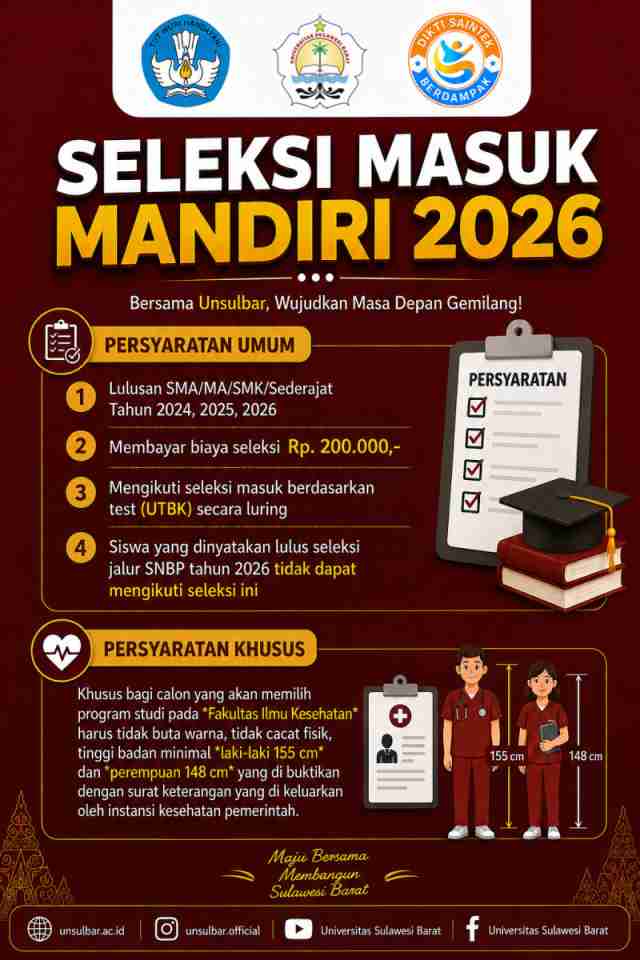 Penerimaan Seleksi Masuk Mandiri Universitas Sulawesi Barat Tahun 2026